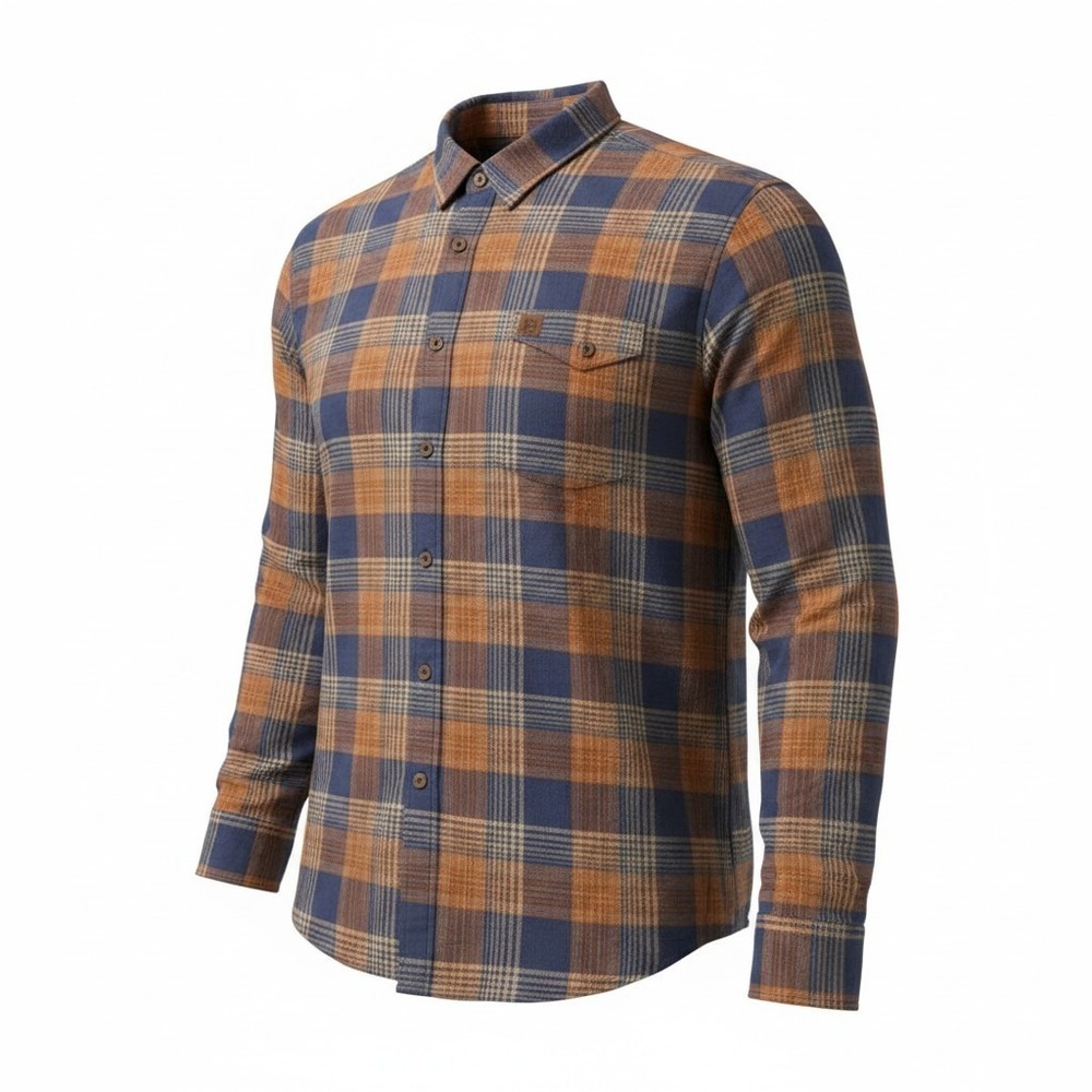 Solaris Button Down Shirt Men XXL Blue Orange Plaid Cotton Long Sleeve Flannel